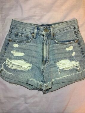 Aeropostale Light Blue Distressed High-Rise Jean Shorts